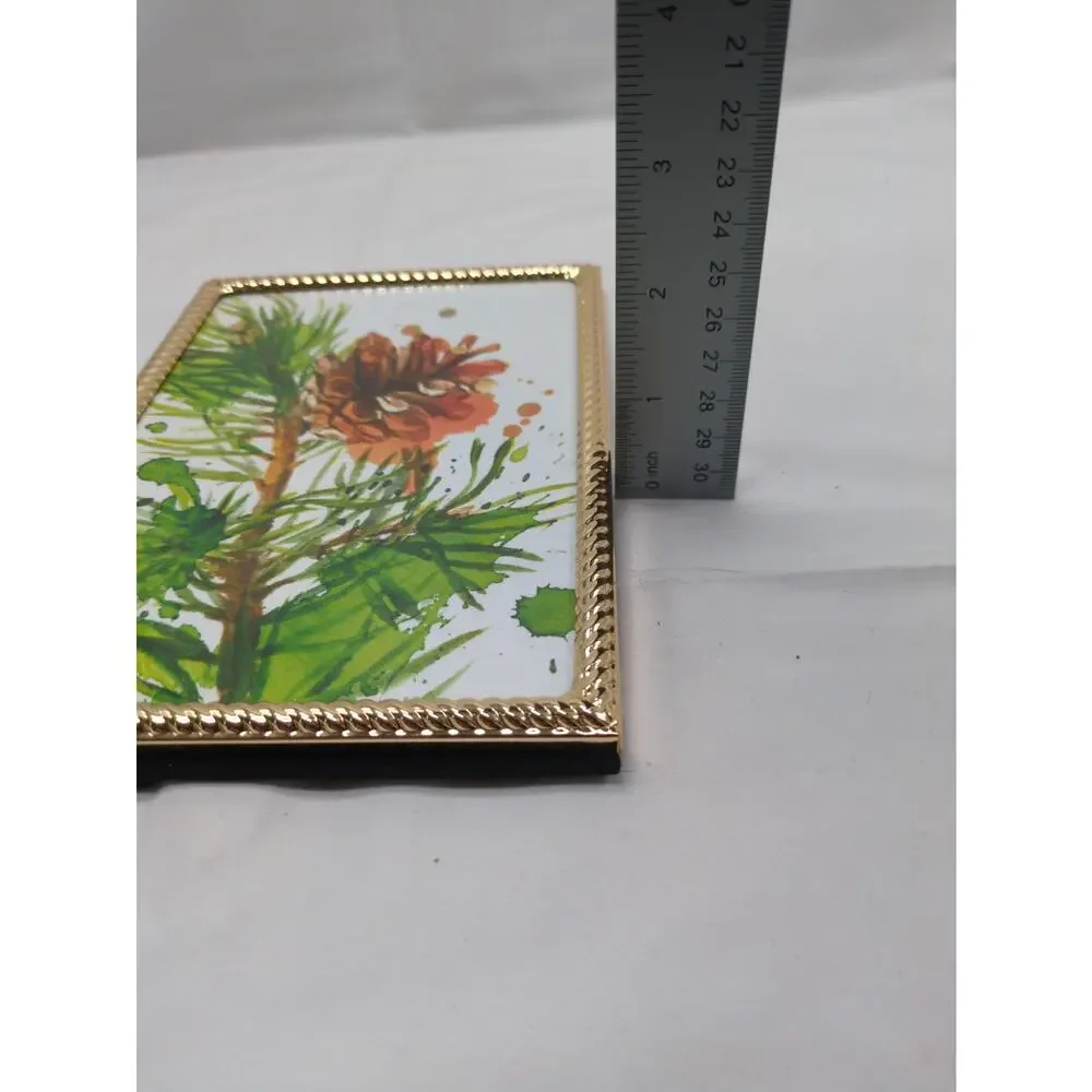 Sheffield Home Brass Frame 5x7 Braided Edge Pinecone Insert Vintage Decor